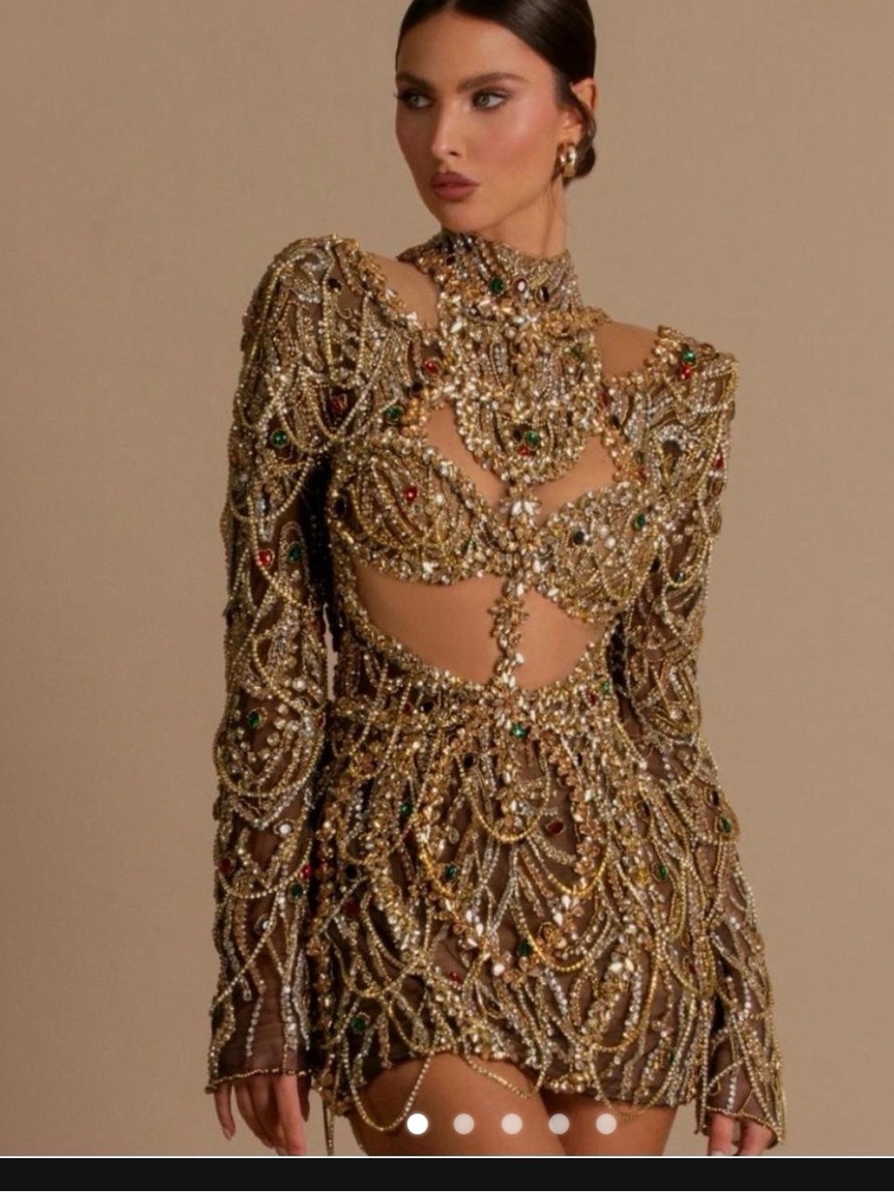 Gold Embellished Long Sleeve Cutout Mini Dress
